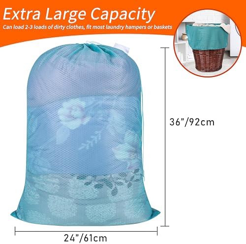 Polecasa Heavy Duty Diamond Mesh Laundry Bag, 24x36", Aqua - Image 3