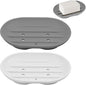 Silicone Soap Dish, 2-Pack, Anti-Slip Drainage Holder, Gray and White, 4.4 x 3.1 inches