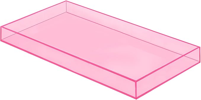 ROYALITA Acrylic Tray Bathroom Tray for Countertop, Guest Towel Holder Tray for Napkin Perfume Jewelry Makeup, Vanity Trays for Soap Dispenser, Aromatherapy, Cup & Candle, Pink