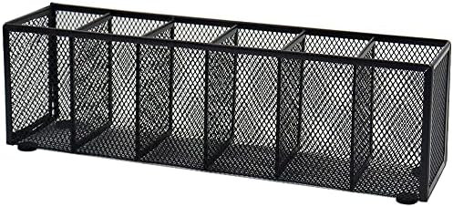 Black Mesh Pen Pencil Holder, Small Metal Desk Organizer Desktop Stationery Office Supplies Acessories Storage Stand, 6 Compartments Brushes Holder for Home School Classroom Teachers by Flytreal