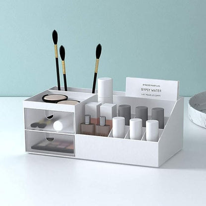 AfooBezos Multifunction Desk Organizer, Makeup Storage for Eyeshadows, Concealers, Powders, Nail Polish,9.65‘’x 4.8‘’x 3.67‘’ (White)