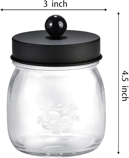 SheeChung 4 Pack Apothecary Jars with Lids, Bathroom Organizers and Storage, Qtip Holders Set, Bathroom Decor, Small Mason Jars for Q-tips, Cottons, Floss, Balls, Cotton Swabs-Black