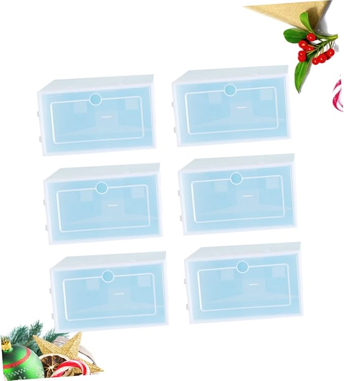 6PCS Stackable Shoe Storage Box Thickened Plastic Shoe Container Size L Blue for Organizing Sneakers High Tops and Casual Footwear in Closet or Underbed