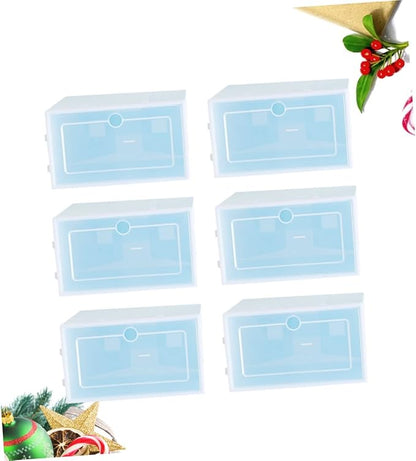 6PCS Stackable Shoe Storage Box Thickened Plastic Shoe Container Size L Blue for Organizing Sneakers High Tops and Casual Footwear in Closet or Underbed