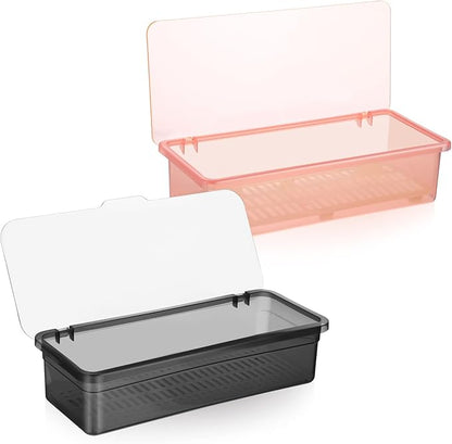 ABOOFAN Silverware Organizer with Lid and Drain Board 2-Pack Clear Plastic Flatware Trays for Kitchen Countertop and Drawer Storage Utensil Container for Forks Spoons Knives 10.62X4.72X2.75 Inches