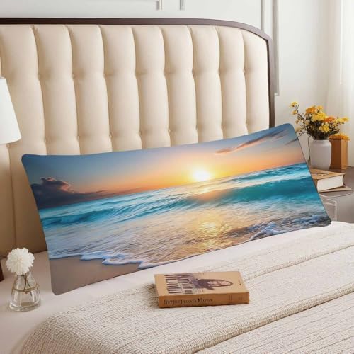 Couch Pillows Decorative Body Pillow Cover Ocean Beach Rectangle Body Pillowcase for Men Women, Hawaii Ocean Sea Sunset Body Pillow Covers 20" X 54" Cushion Cases for Sofa Bed - Image 3