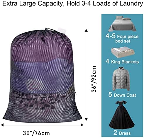 Polecasa 2 Pack Heavy Duty Diamond Mesh Laundry Bag, 30x36", Black - Image 3