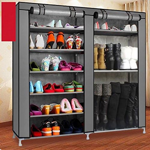 lapday 27-Pairs Portable Boot Rack, Double Row Shoe Rack Covered with Nonwoven Fabric,Space Saving Closet Shoe Cabinet Tower (Gray)
