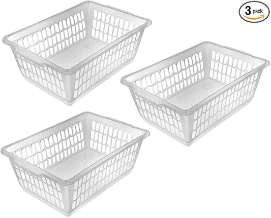 YBM HOME Plastic Perforated Storage Basket Bin Office Drawer, Shelf Desktop Countertop Tray Organizer (3, Clear)