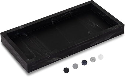 Bathroom Trays for Counter, Slicone Vanity Trays for Bathroom, Rectangle Sponge Holder for Kitchen Sink - Marble Black