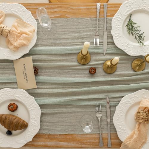 2Pcs Sage Green Cheesecloth Table Runner 120 Inches for Party Home Decor - Image 3