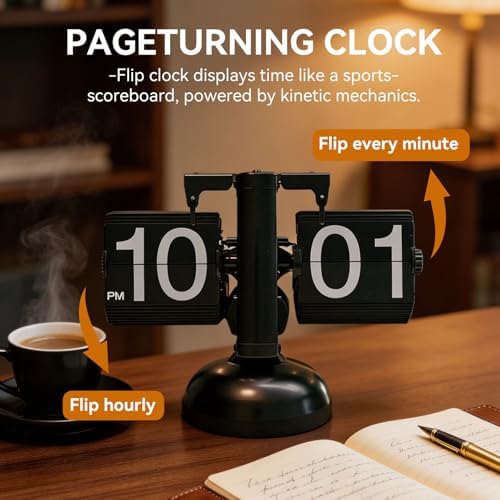 HERCHR Retro Flip Clock, Digital Automatic Flipping Clock Mechanical Page Flip Desk Clock Retro Digital Flip Down Clock Battery Powered Flip Clock Wіth Internal Gear Operated for Home Office Decor - Image 6