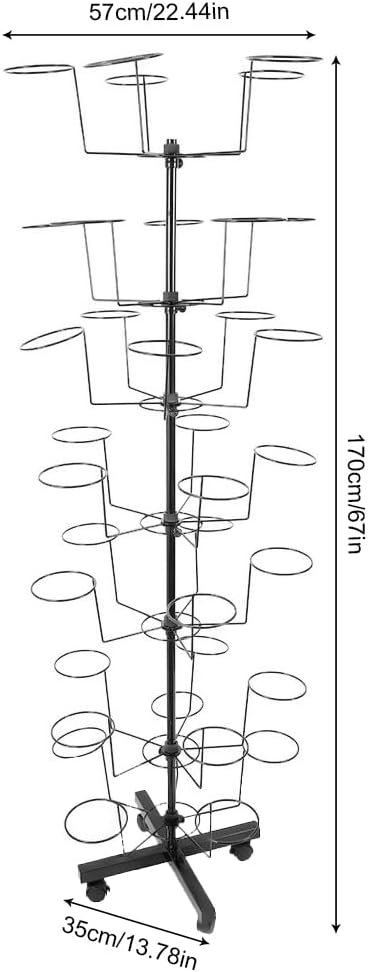 Freestanding Hats Rack with 35 Hooks, 7 Tier Metal Hat Display Stand with Wheels Rotatable Hats Organizer Rack for Vendors Home Retail Stores