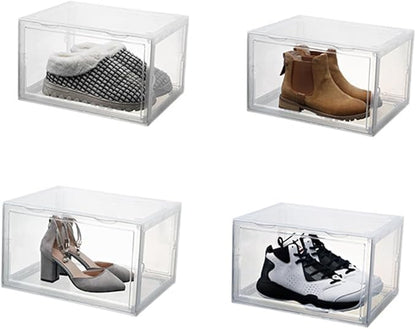 Lurrose Shoe Storage Box with Dustproof Design Stackable Shoe Organizer with Door Buckle Connector Plastic Container for Home Closet
