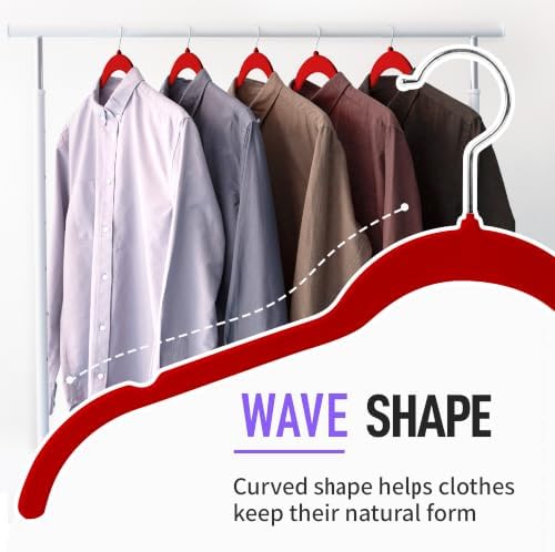 Sishynio Velvet Hangers 30 Pack, Non-Slip Slim Felt Clothes Hangers Red - Image 2