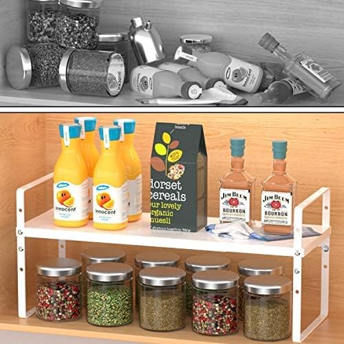 Jojocross Expandable Stackable Spice Rack Cabinet Shelf Organizer in Cabinets Shelves Kitchen Cupboard Organization Stack up Racks Pantry Countertop Storage Medium/White 2 Packs