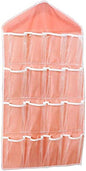 16-Pockets Jewelry Organizer Over Door Hanging Storage Bag Holder Hanging Bag Rack Hanger Space Saver Bags for Earrings Necklace Bracelet Ring Display Pouch Socks Bra Underwear Pink