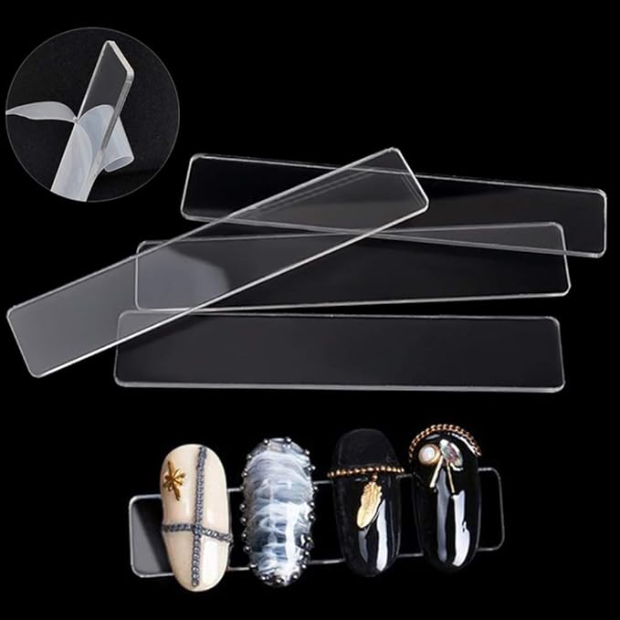 BetterJonny 1PCS Transparent Acrylic Nail Art Display Holder, 50PCS Stand With 3M Double Sided Tape for Professional Salon False Sample Display