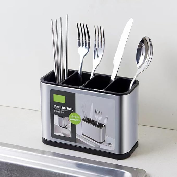 Countertop Cutlery Drying Holder Utensil Holder Stainless Steel Cutlery Drainer Tableware Holder Box Tabletop Separated Fork Chopstick Kitchen Storage Cutlery Utensil Organizer