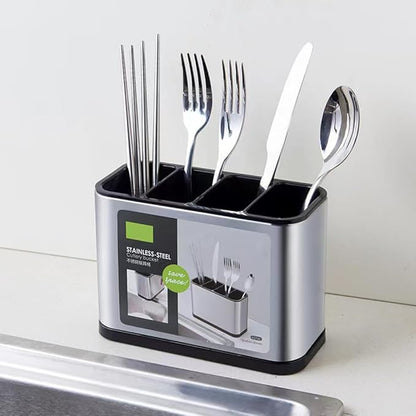 Countertop Cutlery Drying Holder Utensil Holder Stainless Steel Cutlery Drainer Tableware Holder Box Tabletop Separated Fork Chopstick Kitchen Storage Cutlery Utensil Organizer