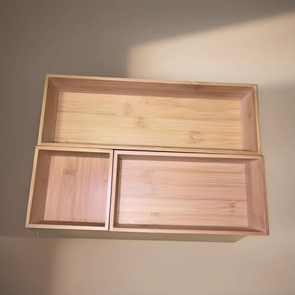 Bamboo drawer organizer Kitchen Utensil Organizer Cutlery Box for Dresser Makeup Tool Office Desk Supplies Storage and Accessories 8"x 4"x 2"