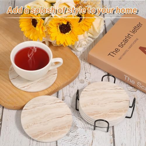 Acejoz Drink Coasters Set of 6, Absorbent Coaster for Coffee Table Decor, Marble Style Ceramic Coaster for Home Decor, 4 Inches - Image 7