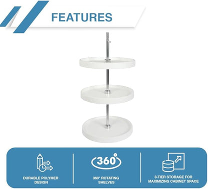 Knape & Vogt PFN18S3T-W 40.25 by 18 by 18-Inch 3-Tier Round Polymer Lazy Susan Cabinet Organizer, Full,White