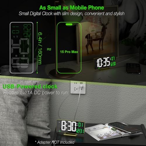 KOSUMOSU Desk Clock for Bedroom Accessories 6.7in Gold Digital Alarm Clock with Dimming,12/24h, Date, Day of Week, Temp, LED Clock, Modern Digital Calendar Clocks for Living Room Essentials - Image 3