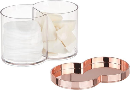 mDesign Plastic Canister Jar Organizer Set with Storage Lid - Home Decor Holder for Bathroom/Restroom Vanity Countertop, Cabinet - Holds Cotton Balls, Soap - Lumiere Collection - Clear/Rose Gold