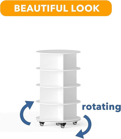SpaceAid Spinning Shoe Rack with Wheels, 4 Tier Rotating Organizer Shoe Tower Lazy Susan with Thick Bottom, 360 Display Revolving Storage Shelf, Round Circular Rotate Organization, White