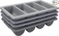 4-Pack Plastic 4-Compartment Cutlery Bin, Commercial Cutlery Holder, Gray