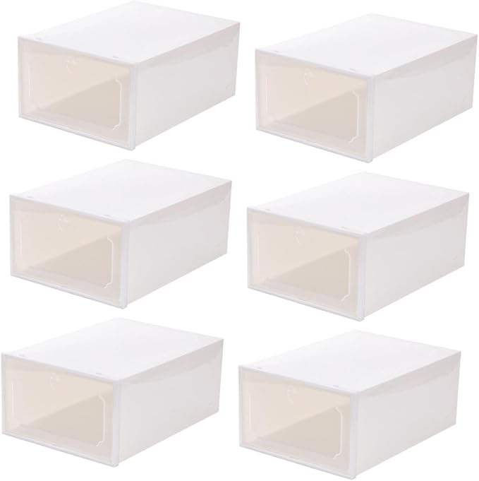 INOOMP Creative Shoes Box Large Capacity Drawer-type Shoe Organizer Thickened Plastic Storage Case 6pcs Stackable Storage Boxes for Closet and Home