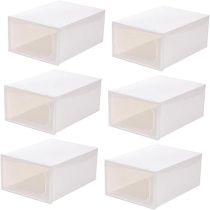 INOOMP Creative Shoes Box Large Capacity Drawer-type Shoe Organizer Thickened Plastic Storage Case 6pcs Stackable Storage Boxes for Closet and Home