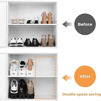 HYGRAD® 12 Pack Shoe Organiser Slots 3 Level Height Adjustable Shoe Organising Holders Space Saving For Shoes Suitable For All Shoes Shoe Rack Organiser (Black)