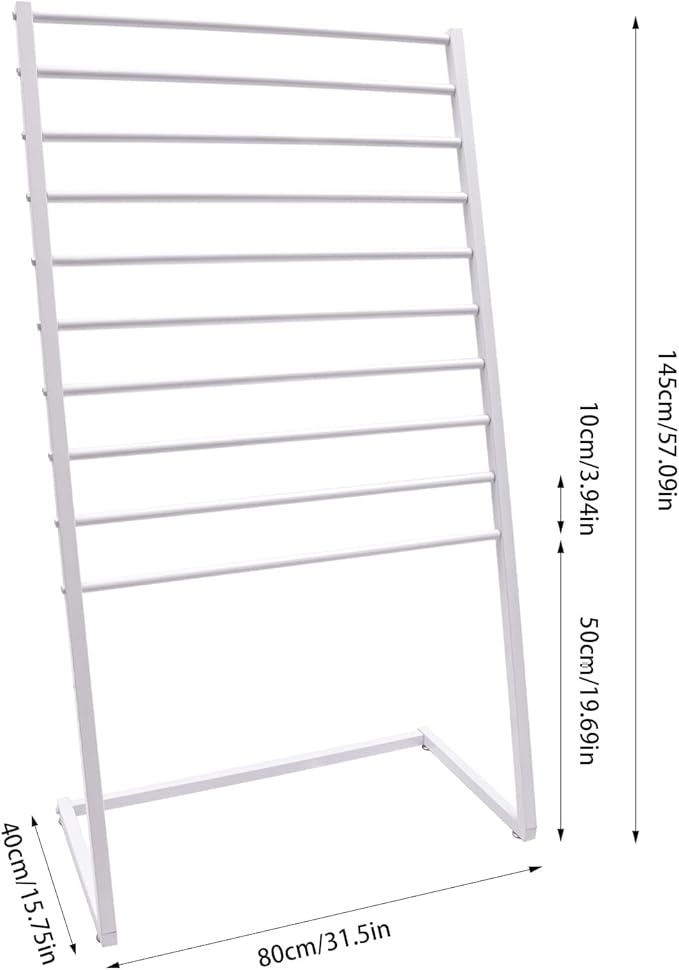 Scarf Display Stand, 10 Tier Metal Scarf Holder Organizer, Scarf Hanger Scarf Holder Scarf Organizer Belt Organizer Pants Rack Scarf Rack for Commercial Clothing Retail Store (White, 80cm)