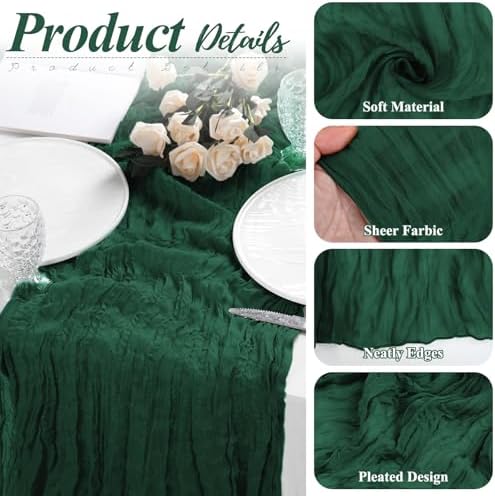 12 Pack Emerald Green Cheesecloth Table Runner 17x108 Inch Boho Gauze Cheese Cloth Table Runners Rustic Sheer Runner for Wedding Party Baby Shower Birthday Home Decor - Image 4