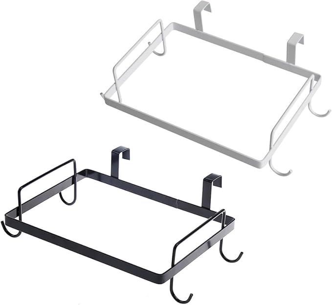 SHINEOFI 2pcs Iron Trash Bag Holder Cabinet Door Rack Metal Hanging Garbage Storage Organizer for Kitchen Waste Bags, Black and White