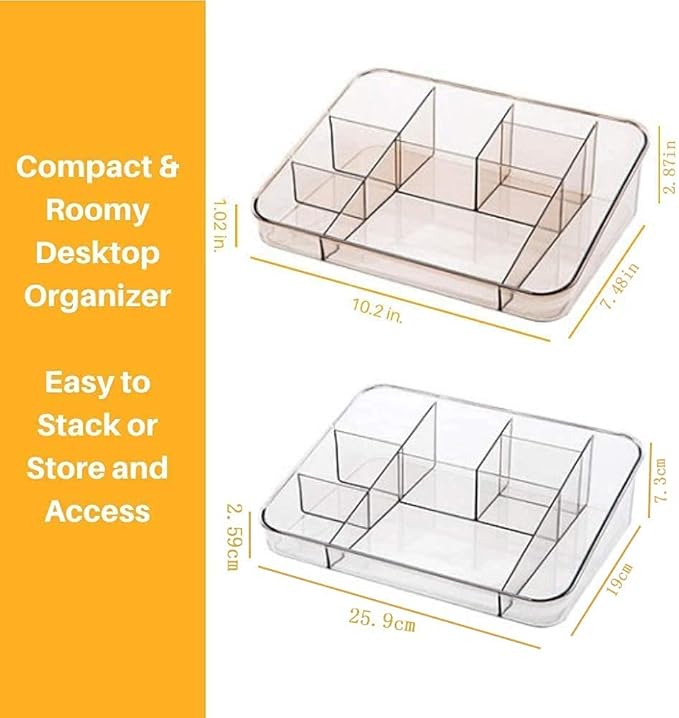 SUNFICON Makeup Tray Organizer Cosmetic Display Case Office Stationery Storage Holder Countertop Storage Unit Makeup Box for Bathroom Drawers,Vanities Office Desk,Washable Crystal Clear Acrylic