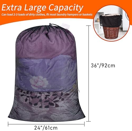 Polecasa 2 Pack Heavy Duty Diamond Mesh Laundry Bag, 24x36", Black - Image 3