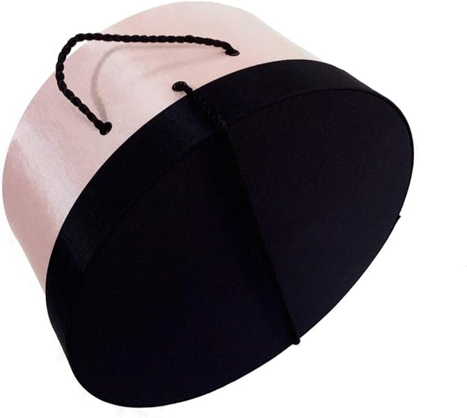 Sarah's Hat Boxes Classic Pink/Black Hat Box – 21.5" x 11.5" (Dia. x Ht.) Handmade in USA – Odorless Non-Toxic Adhesive, Cording Handle – Premium Storage for Hats & Accessories