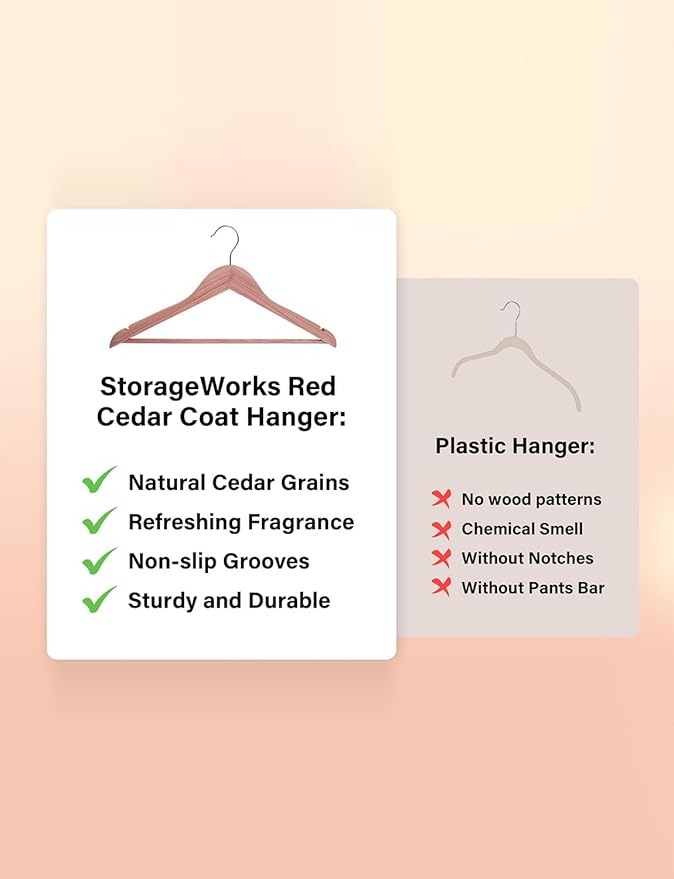 StorageWorks Cedar Wood Clothes Hanger 10 Pack, Wooden Coat Hangers for Shirts, Jackets, Pants, Suits, Sweaters