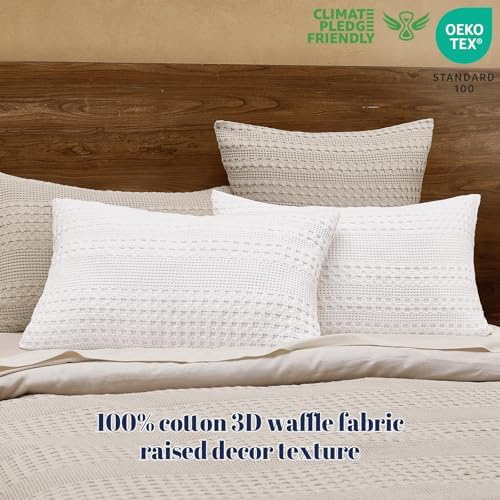PHF Cotton Waffle Pillow Shams Queen Size 20" x 30", White, No Insert - Image 3