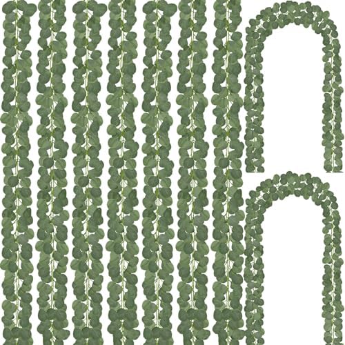 CQURE 14 Pack Eucalyptus Garland, Artificial Greenery Garland Spring Faux Eucalyptus Leaves Table Vines for Wedding Backdrop Fireplace Arch Door Wall Room Decor（98FT） by CQURE