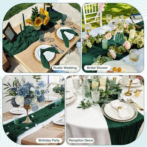 12 Pack Emerald Green Cheesecloth Table Runner 17x108 Inch Boho Gauze Cheese Cloth Table Runners Rustic Sheer Runner for Wedding Party Baby Shower Birthday Home Decor - Image 6