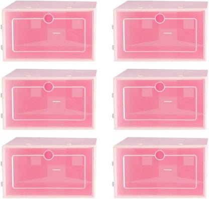 Cabilock 6pcs Transparent Pink Shoe Box Stackable Foldable Storage Shoe Box Clear Plastic Shoe Boxes Shoes Boxes for Home Room Sneakers High Heels Slippers
