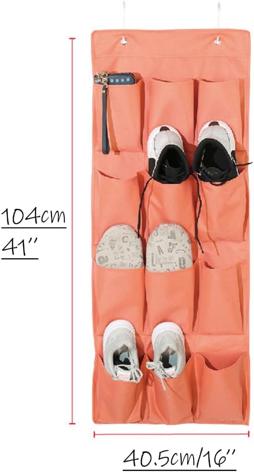 Shoe Organizer for Closet 12 Sections Hanging Shoe Rack for Door Over The Door Shoe Organizer (Orange)