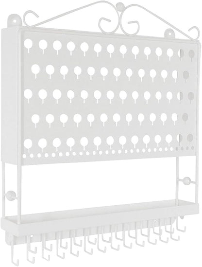 JR20-WH White Wall Mounted Organizer Necklace Holder Earring & Jewelry Display Rack with Tray