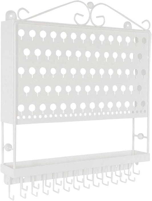 JR20-WH White Wall Mounted Organizer Necklace Holder Earring & Jewelry Display Rack with Tray