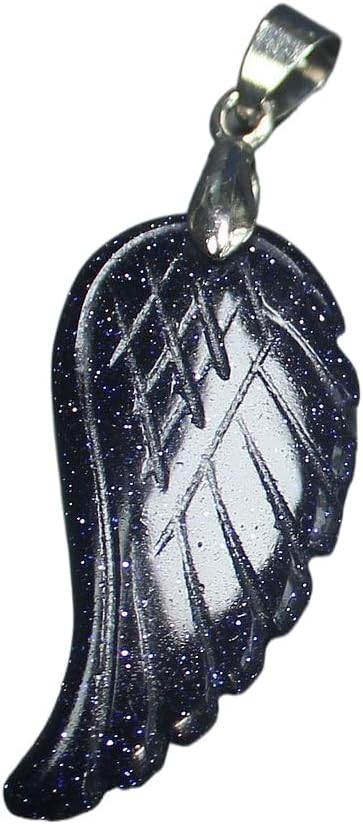35mm Hand carved mixed gemstom angel wing for necklace pendant bead (blue goldstone)