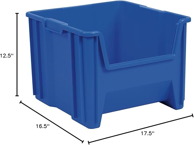 Akro-Mils 13018 Stak-N-Store Heavy Duty Stackable Open Front Plastic Storage Container Bin, (17-1/2-Inch x 16-1/2-Inch x 12-1/2-Inch), Blue, (2-Pack)